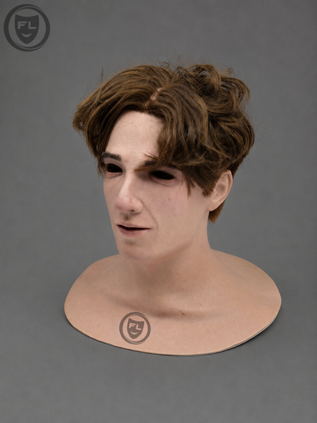 Full head young man silicone mask with extended neck coverage