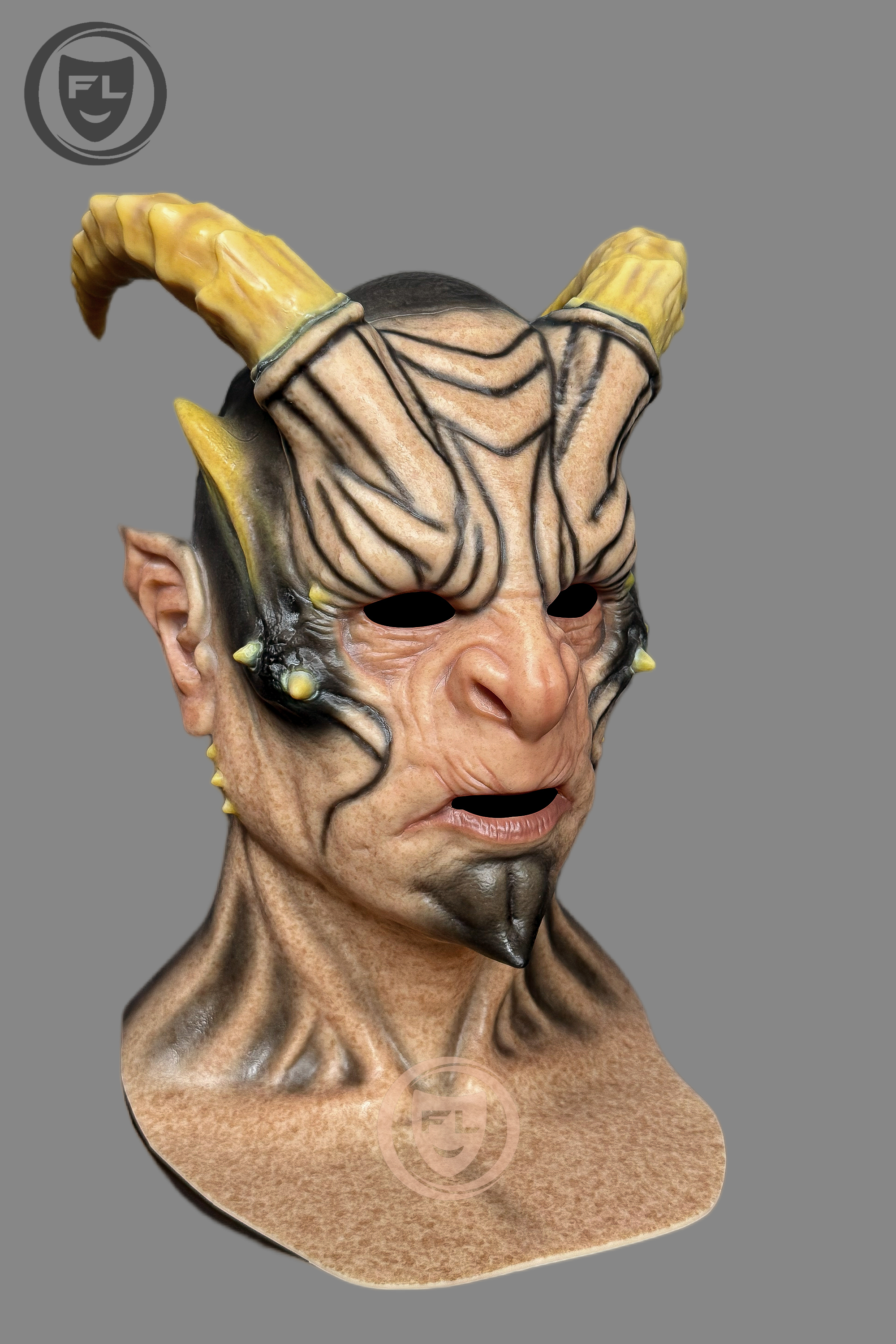 Demon Horn Silicone Mask – Ultra Realistic Full Head Monster Mask for Halloween & Cosplay