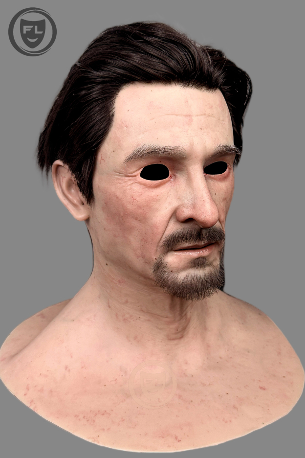 Full head rugged male silicone mask side angle