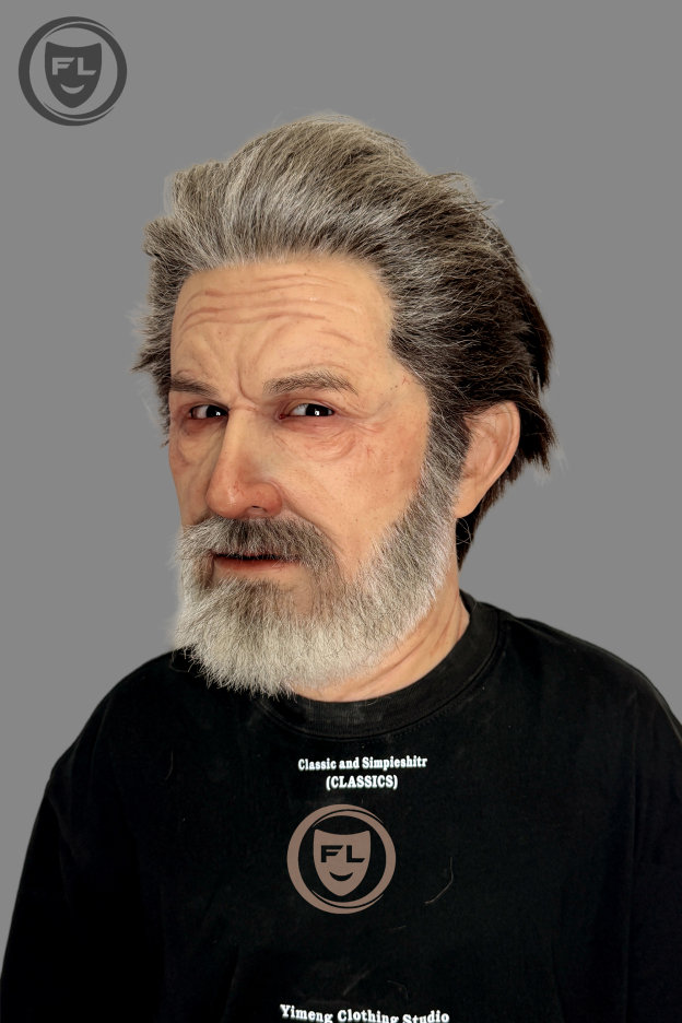 Realistic elderly male silicone mask with beard