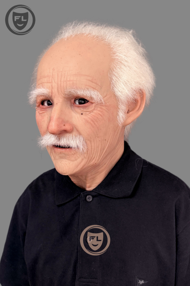 Full head old man silicone mask side profile