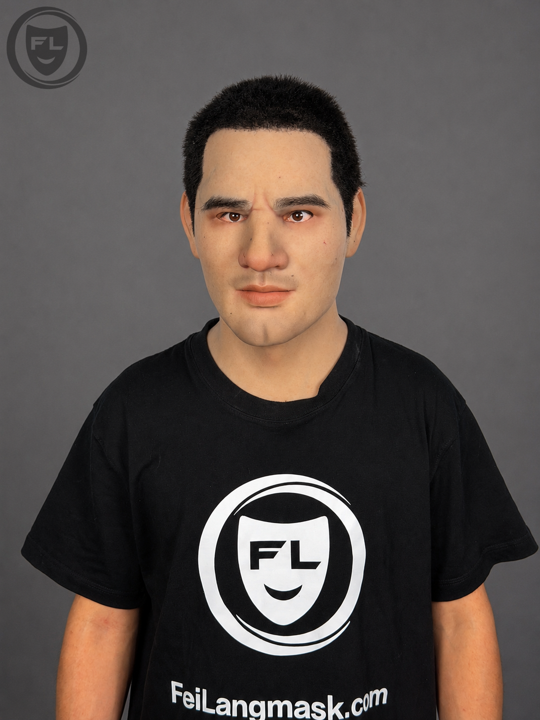 Marcus realistic silicone mask showing extended neck and shoulder coverage