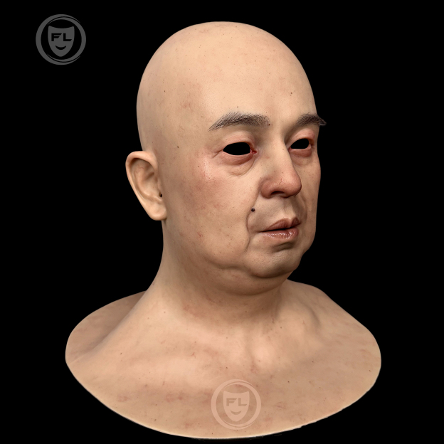 Ultra realistic elderly male silicone mask side profile