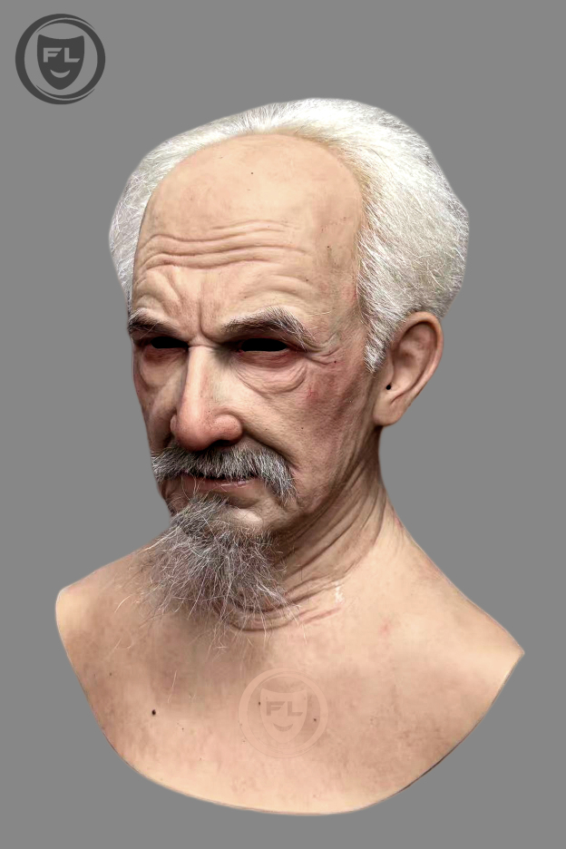 White hair silicone mask side profile