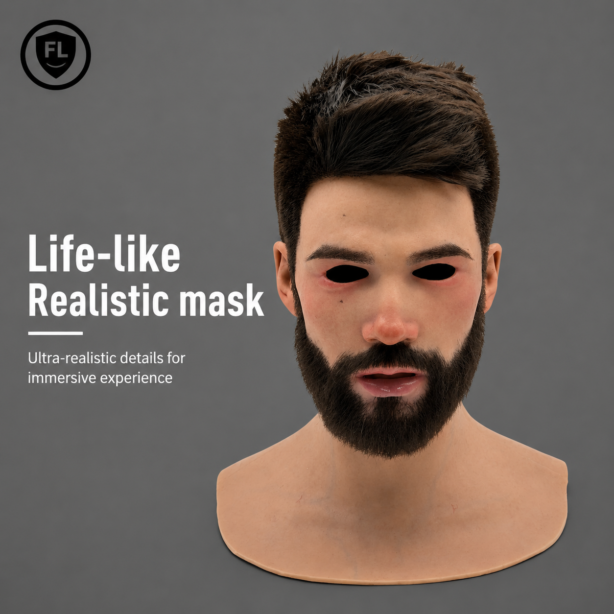 full head bearded silicone mask side profile
