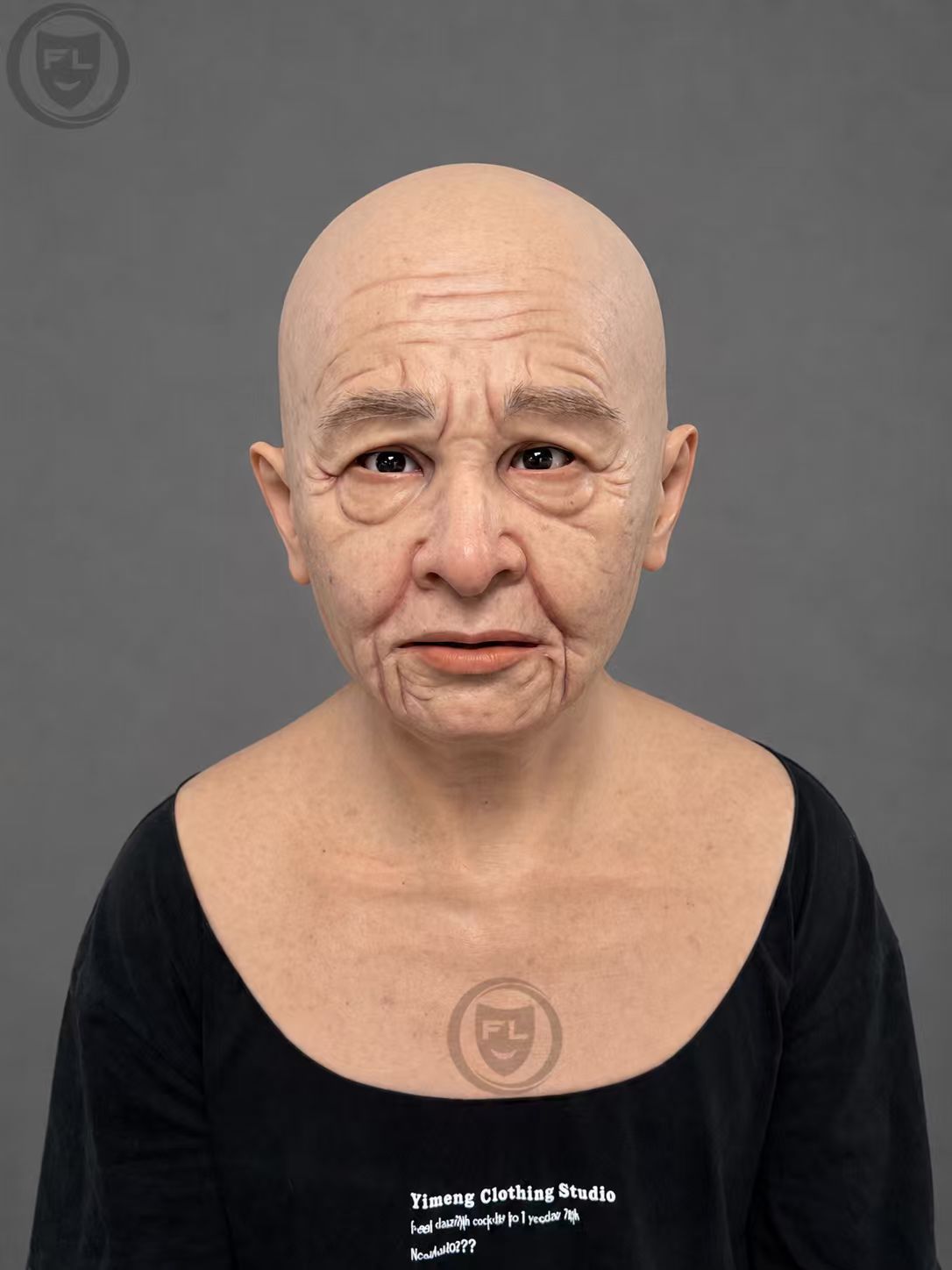 Realistic silicone mask of an elderly woman, with texture