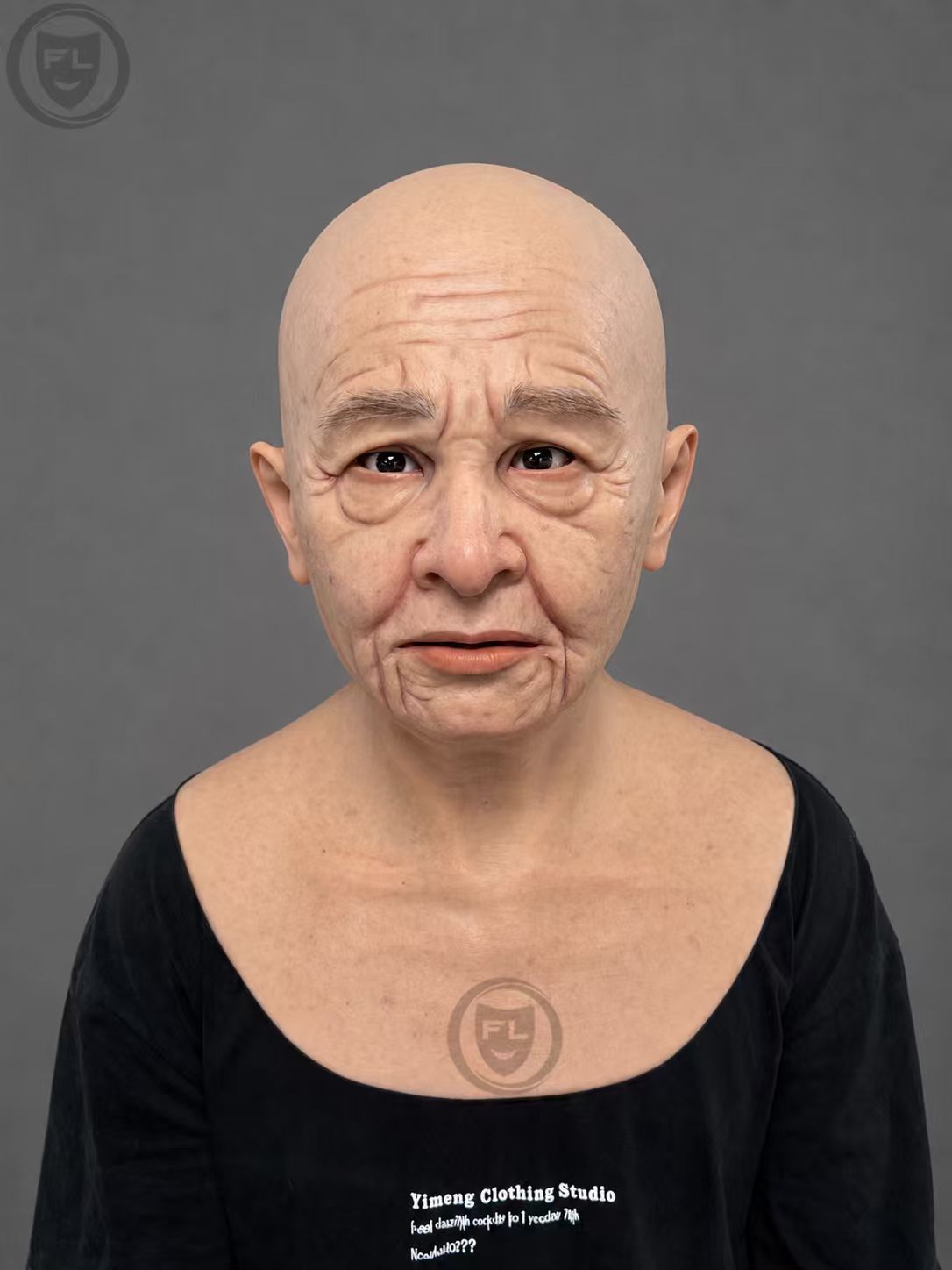 Realistic silicone mask of an elderly woman, with texture