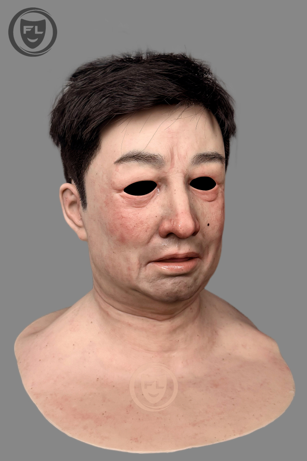 Full head Asian male silicone mask side angle