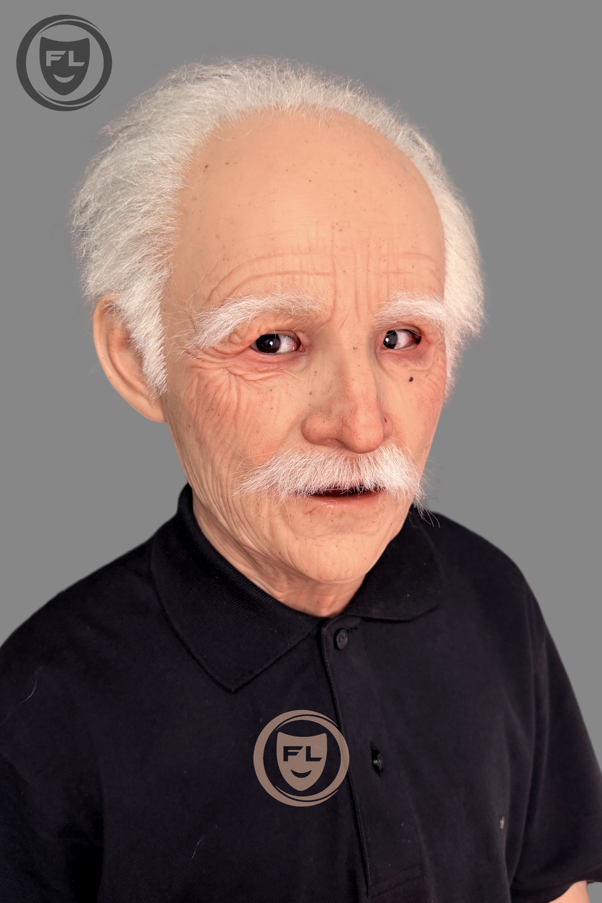 Ultra Realistic Elderly Silicone Mask – White Hair Old Man Full Head Disguise