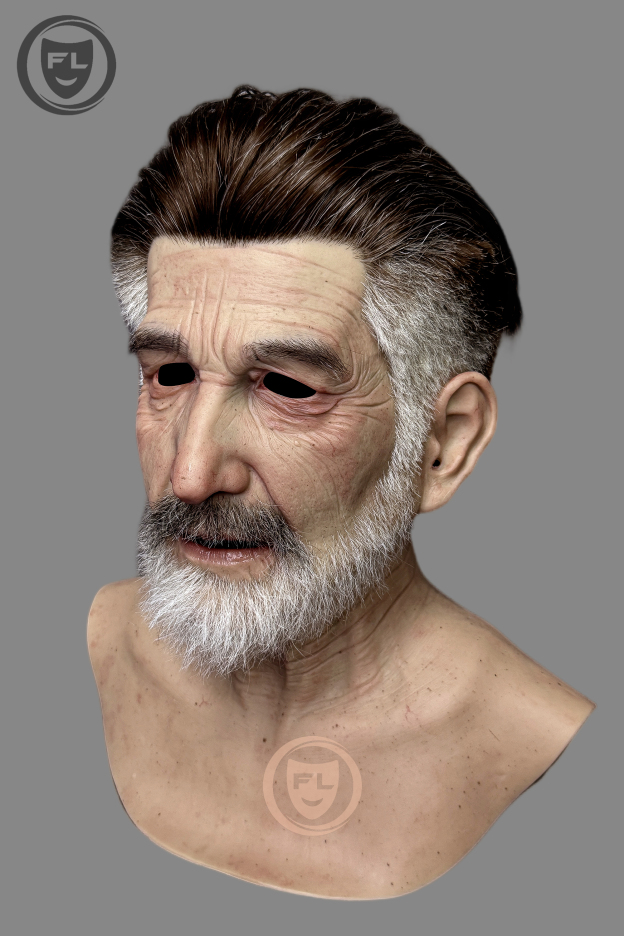 Old man silicone mask side profile