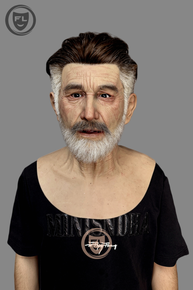 Stern old man silicone mask front view