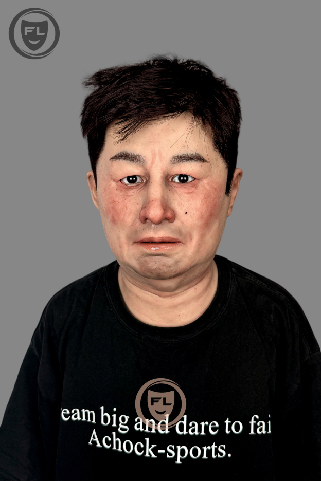 Full head Asian male silicone mask side profile
