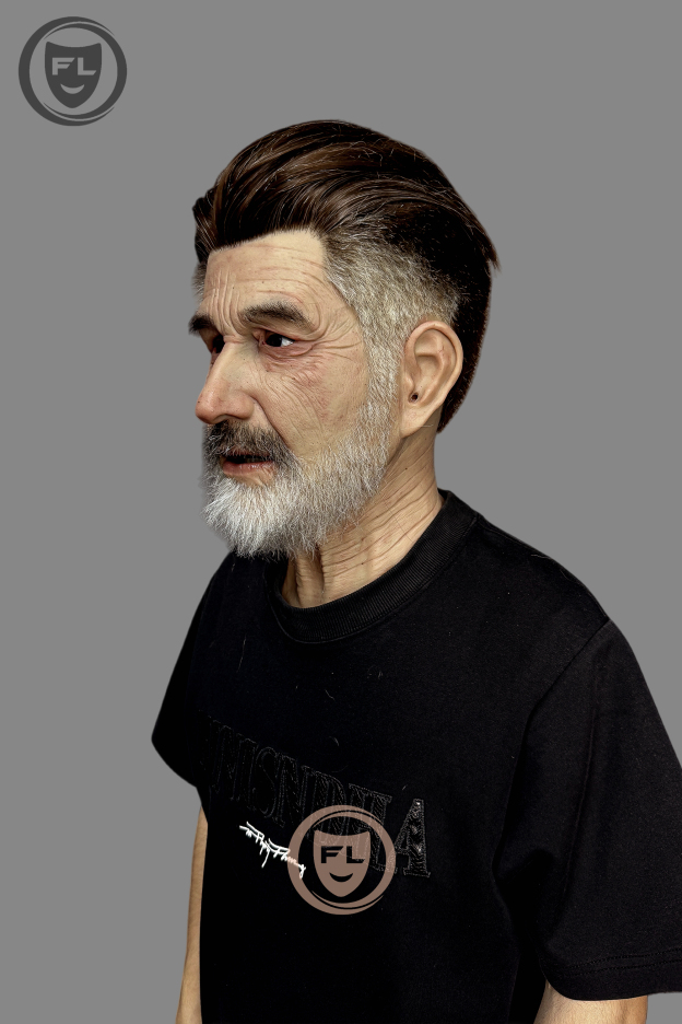 Gray hair old man silicone mask profile