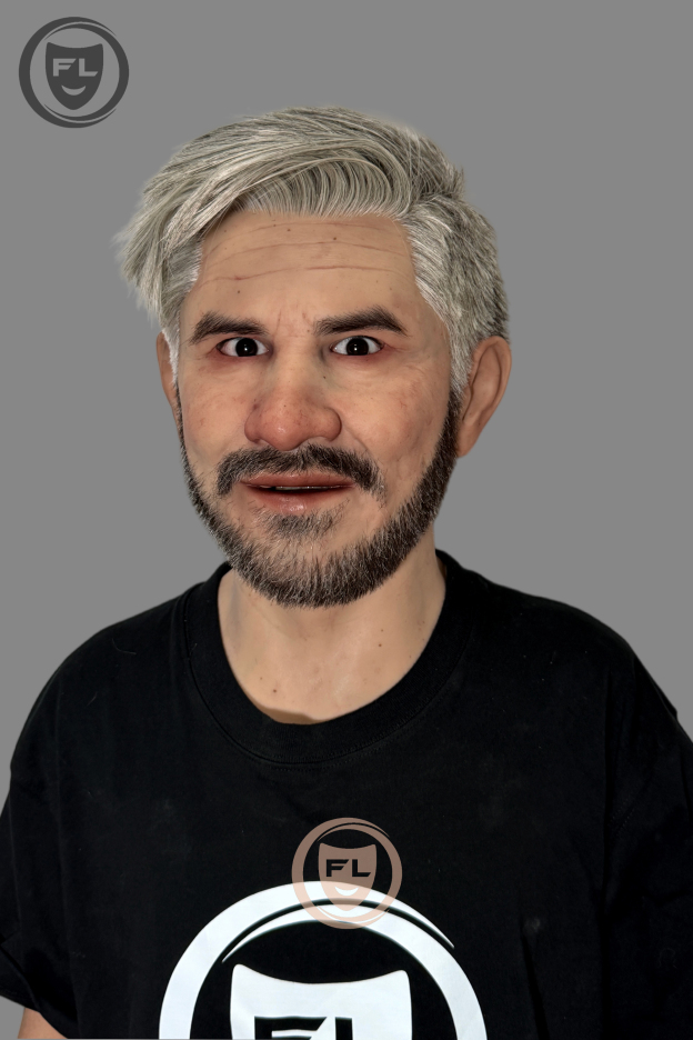 Full head silver hair silicone mask front view