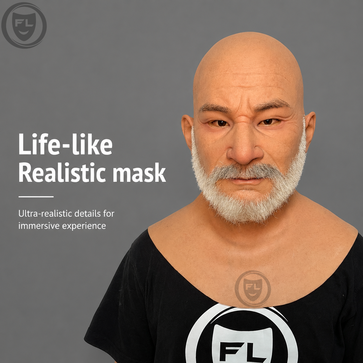 realistic old man silicone mask worn front view