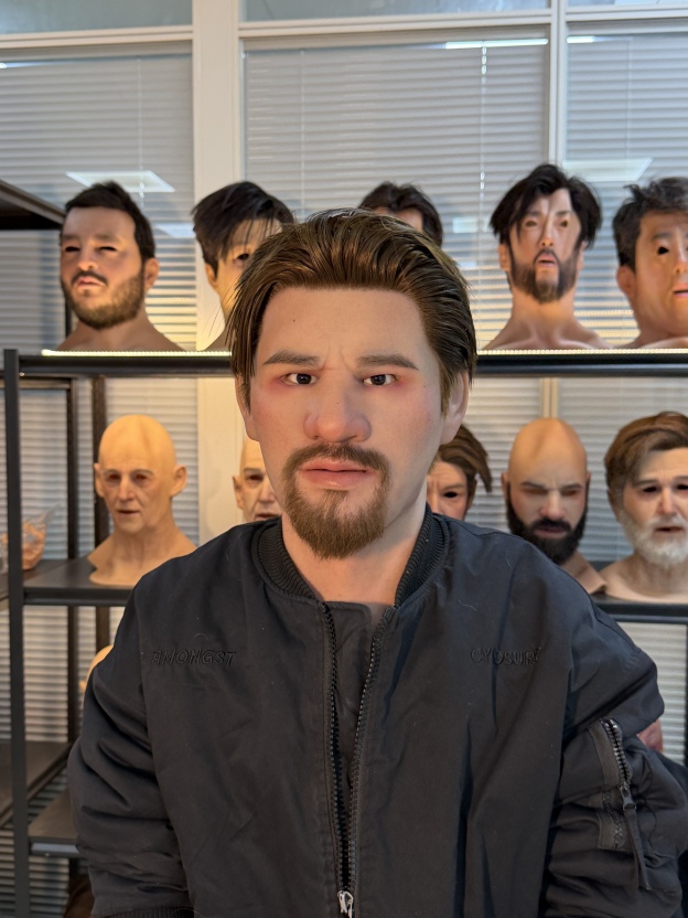 Lucas silicone mask with realistic beard front view