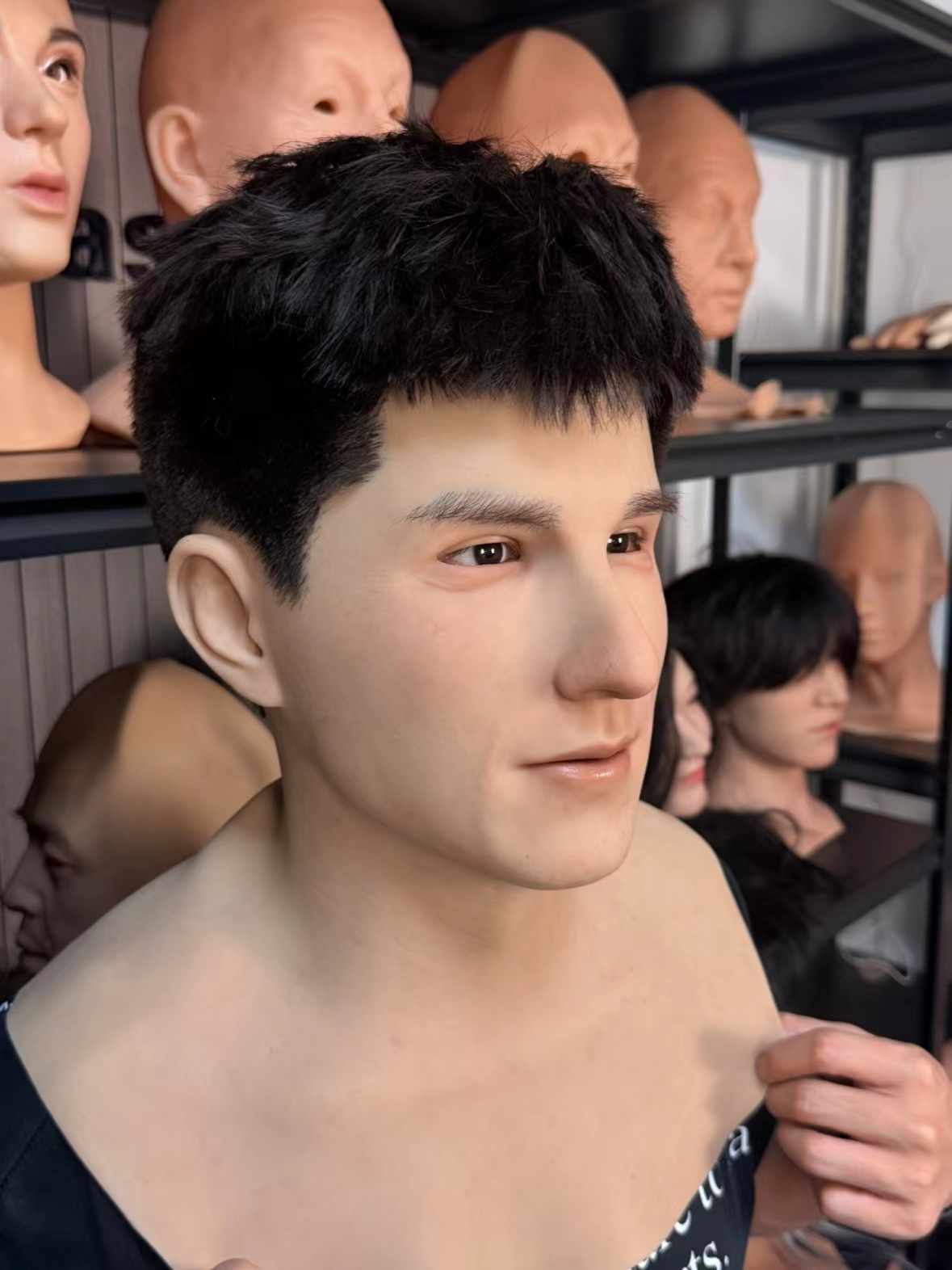 wearing handsome silicone mask cosplay