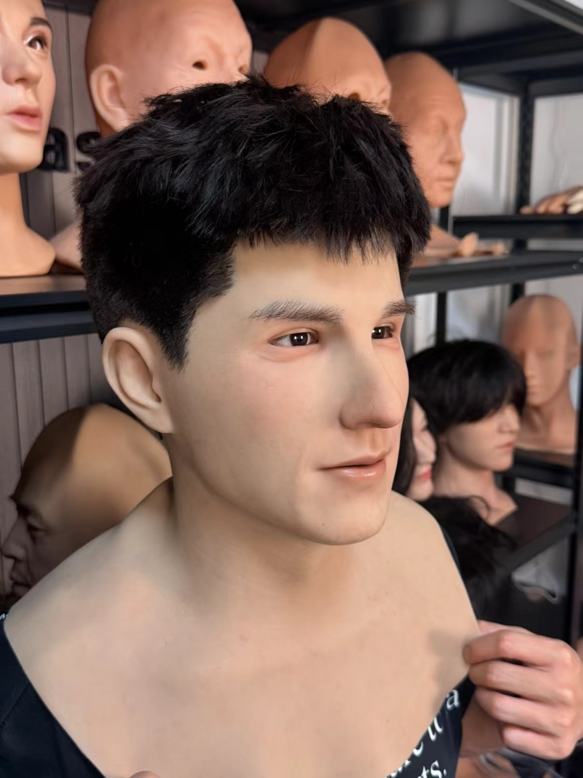wearing handsome silicone mask cosplay