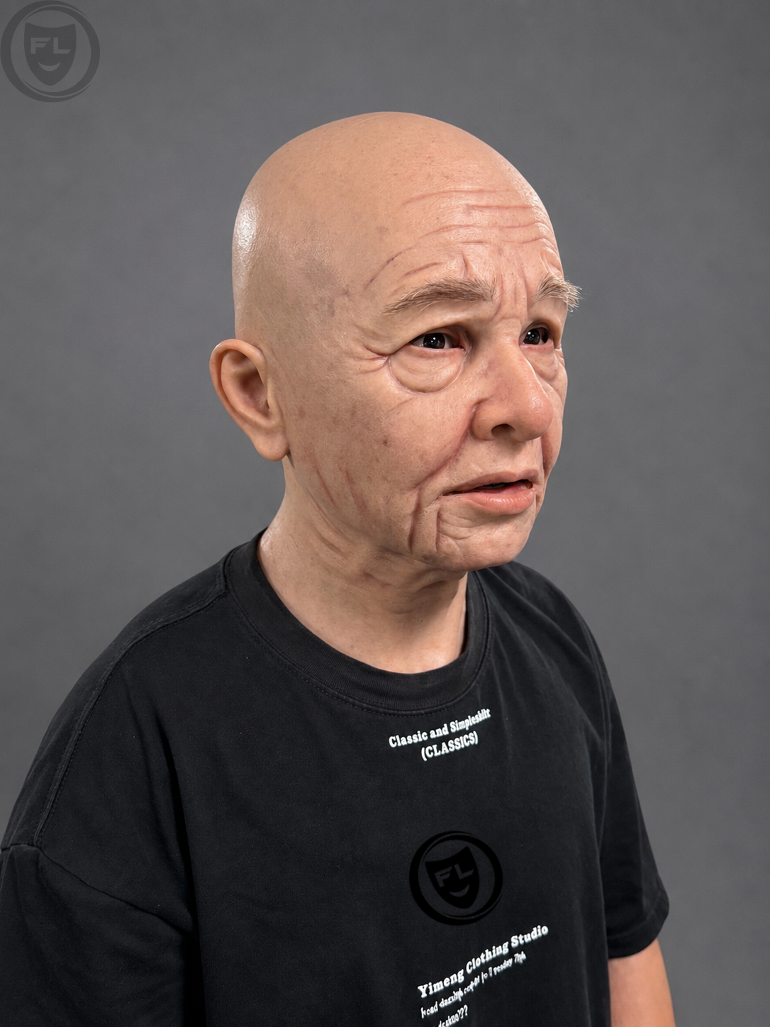 Realistic silicone mask of an elderly woman, with texture