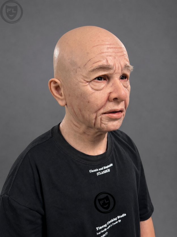 Realistic silicone mask of an elderly woman, with texture