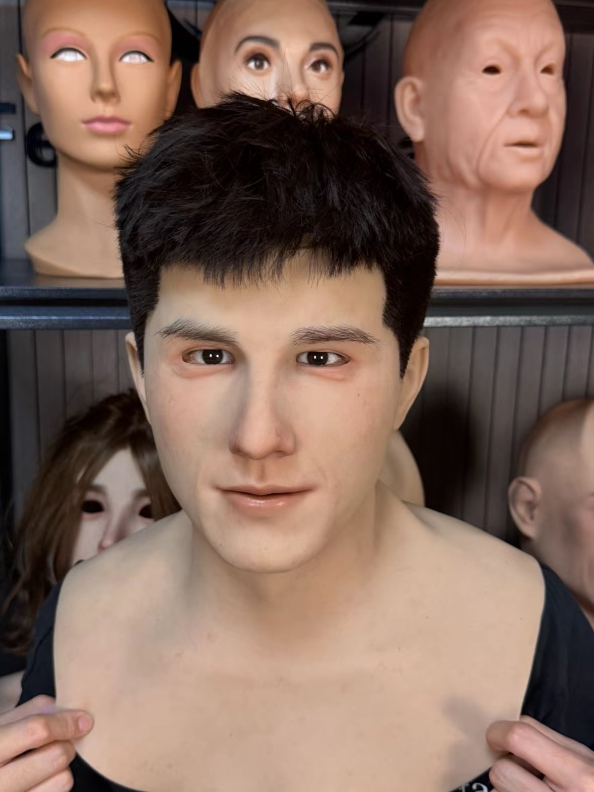 ultra realistic handsome silicone mask full head front view
