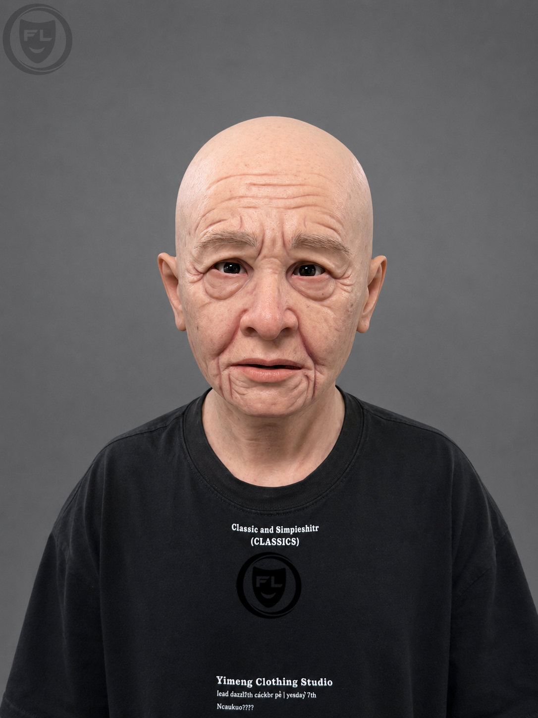 Realistic silicone mask of an elderly woman, with texture