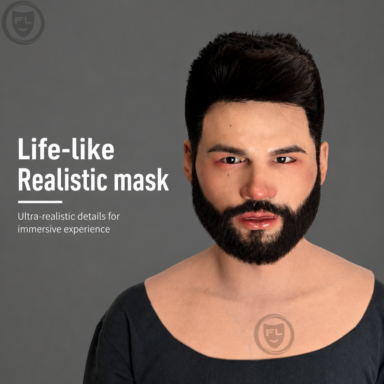 realistic bearded silicone mask front view