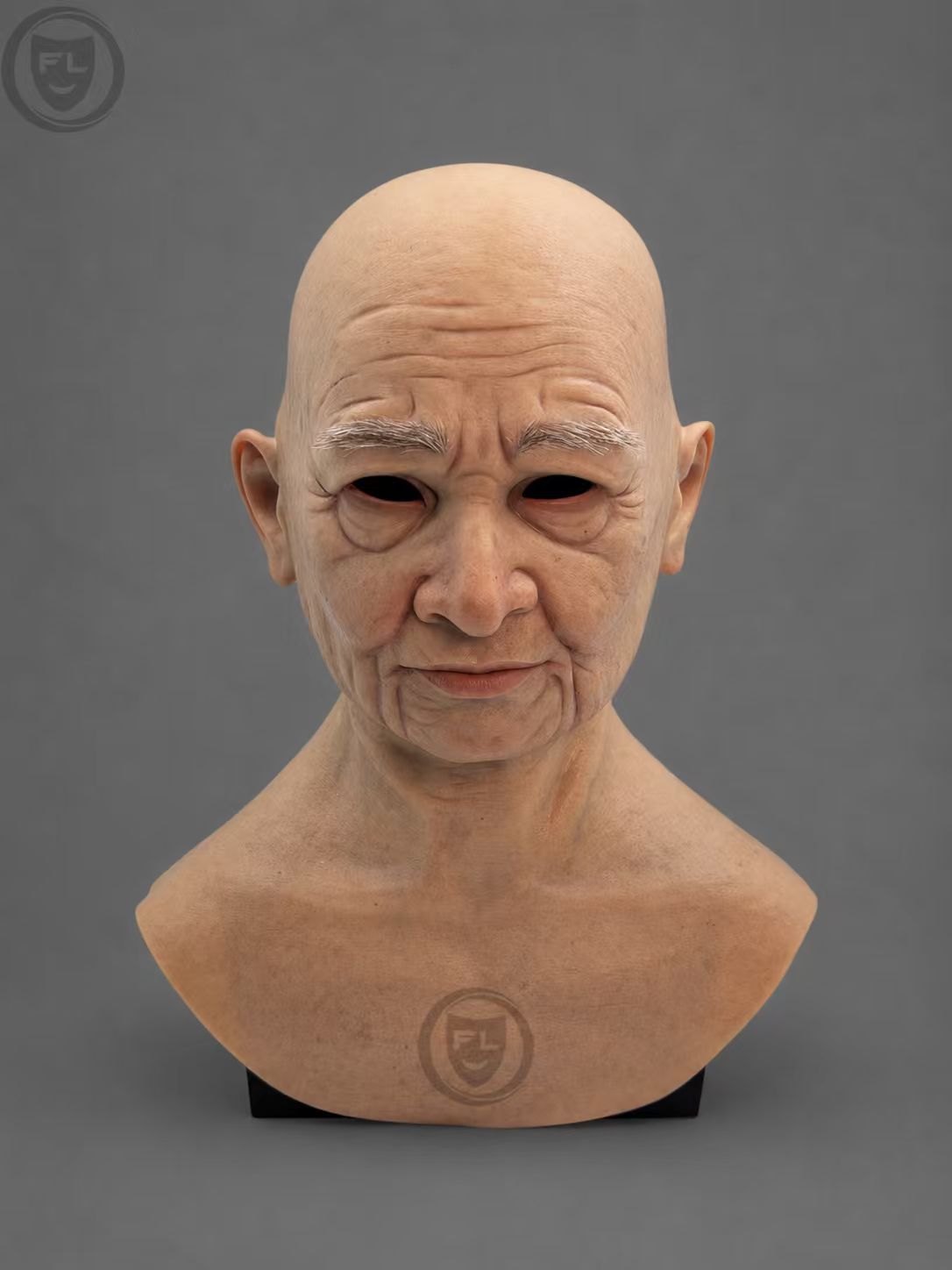 Realistic silicone mask of an elderly woman, with texture