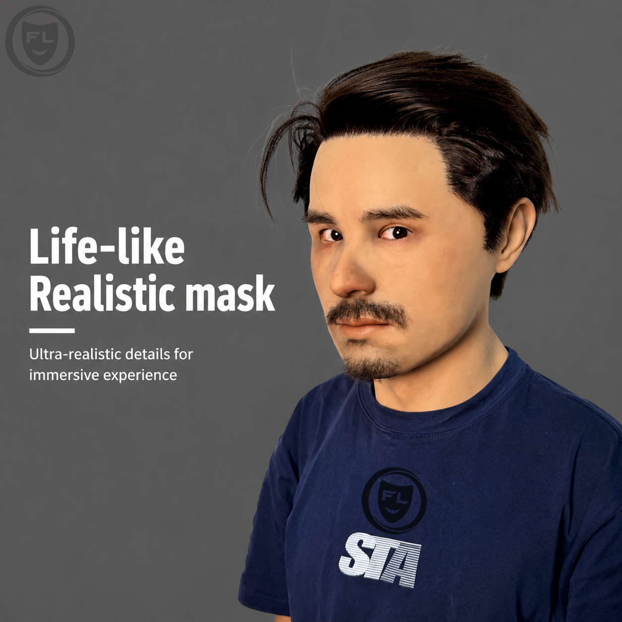 realistic male silicone mask three quarter side view
