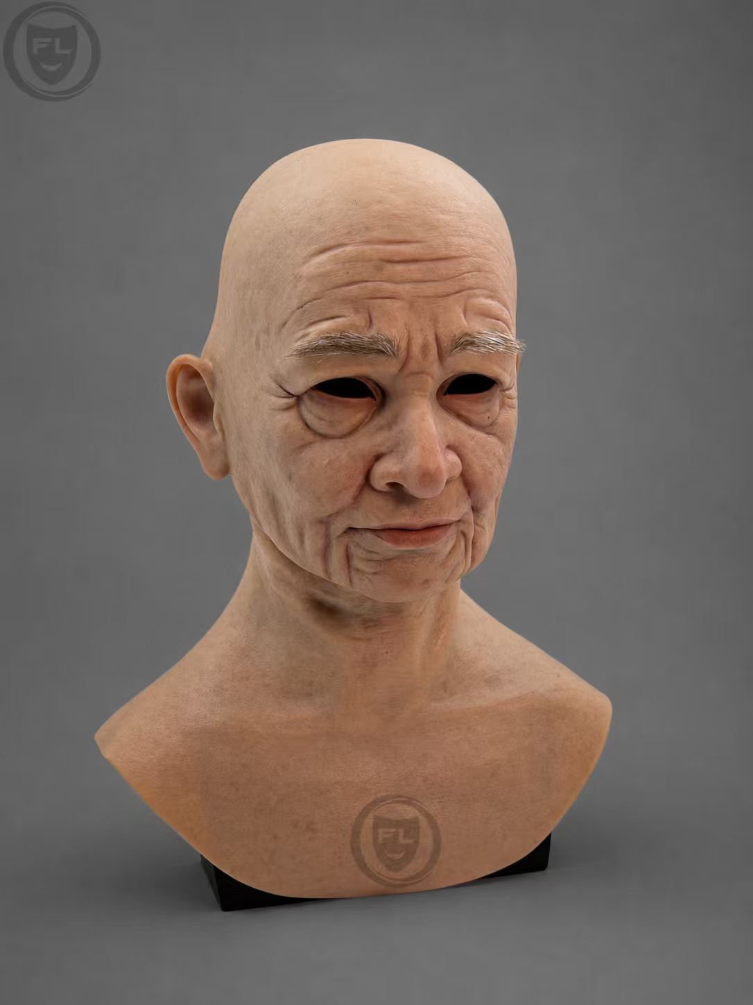 Realistic silicone mask of an elderly woman, with texture