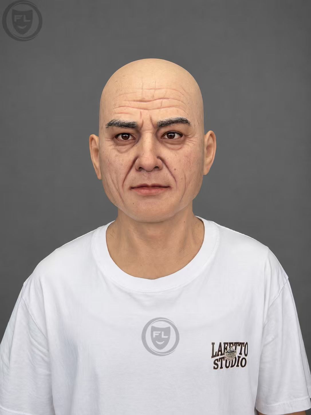 Realistic Silicone Mask of an Old Man with a Textured Bald Head