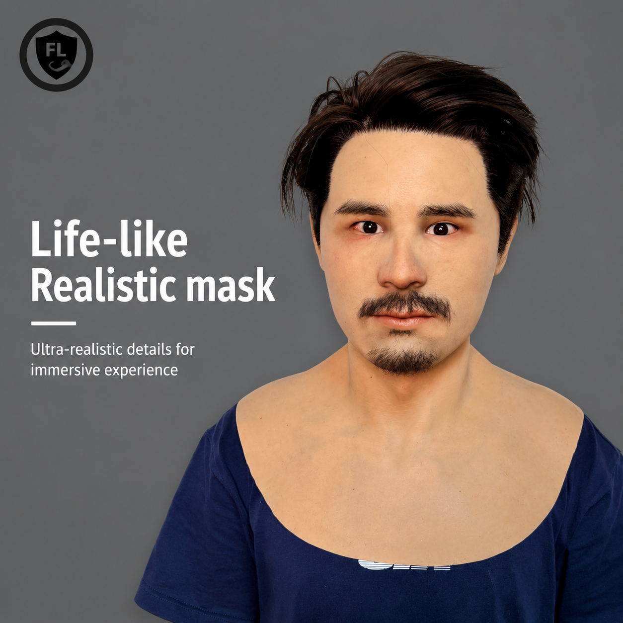 ultra realistic Asian male silicone mask front view