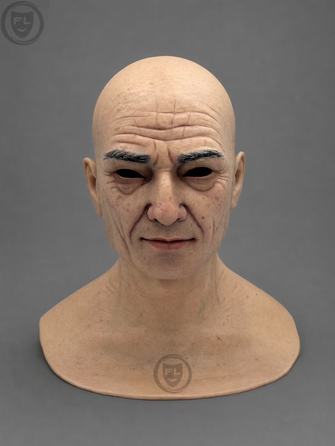 Realistic Silicone Mask of an Old Man with a Textured Bald Head