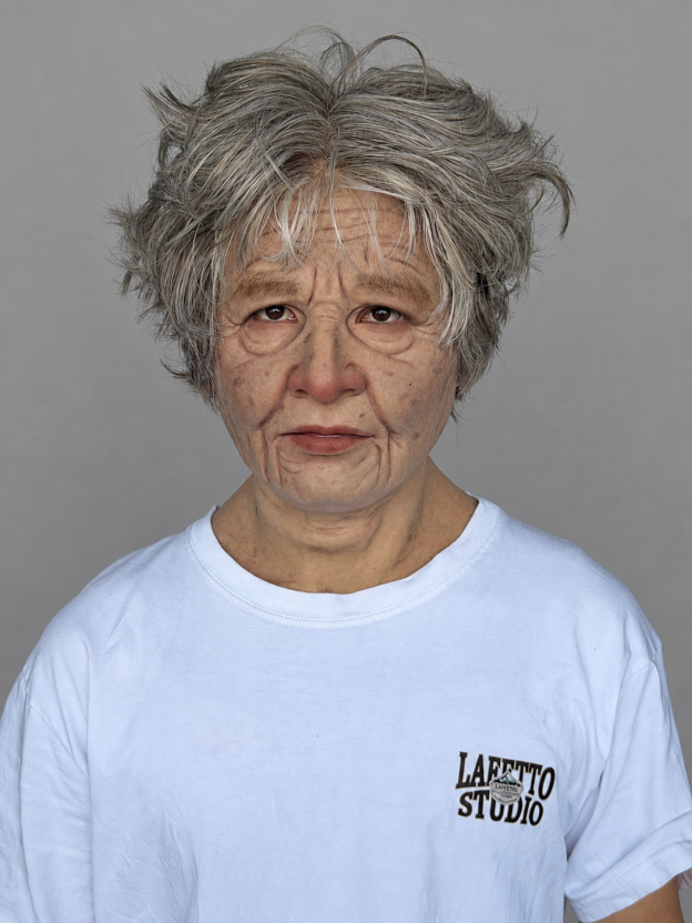 Realistic Silicone Mask of an Elderly Woman with Short Hair
