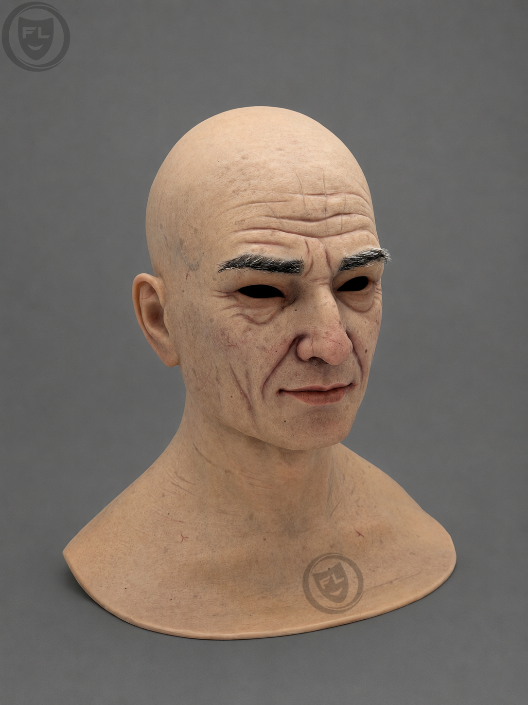 Realistic Silicone Mask of an Old Man with a Textured Bald Head