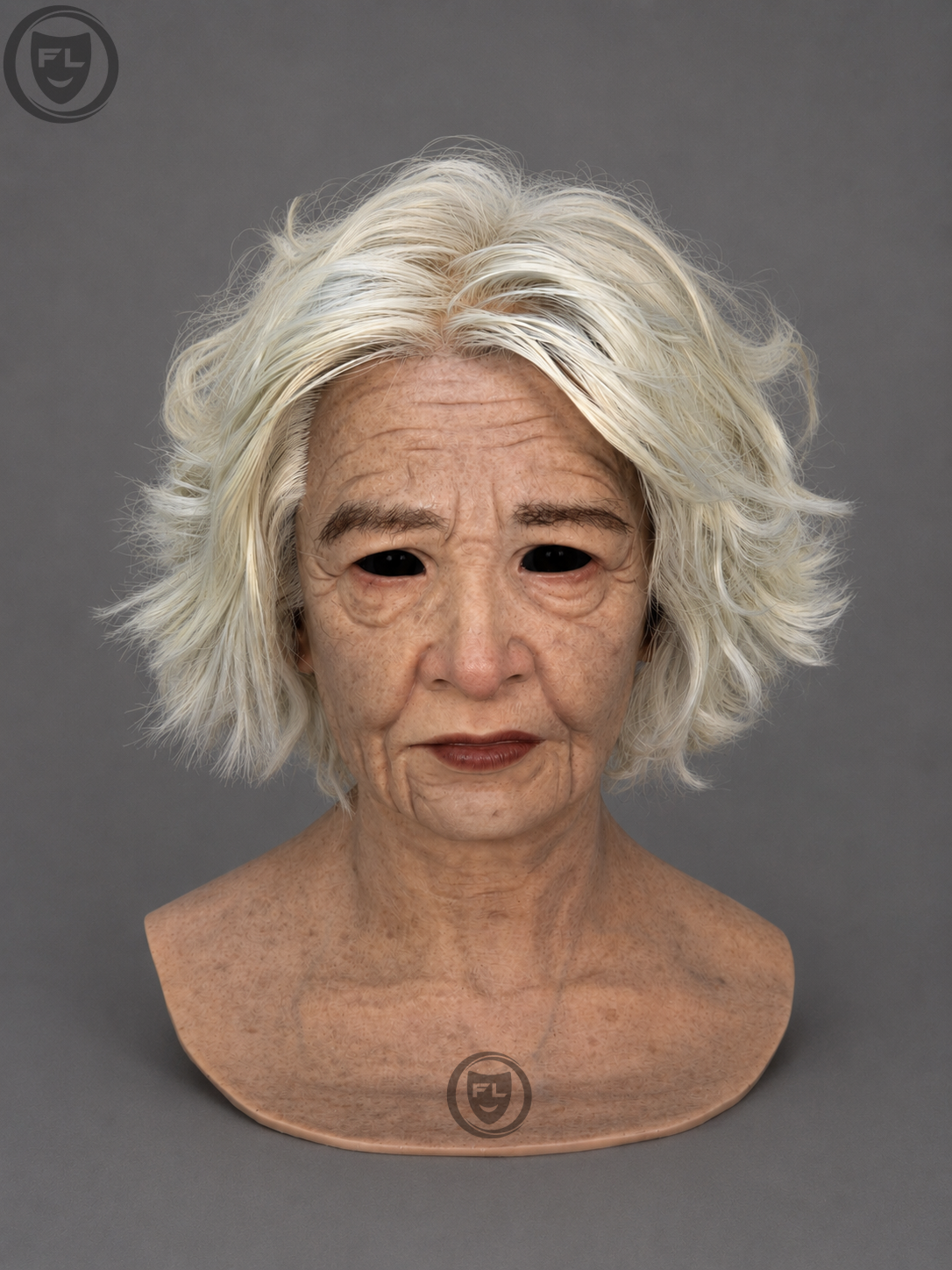 realistic elderly woman silicone mask front view