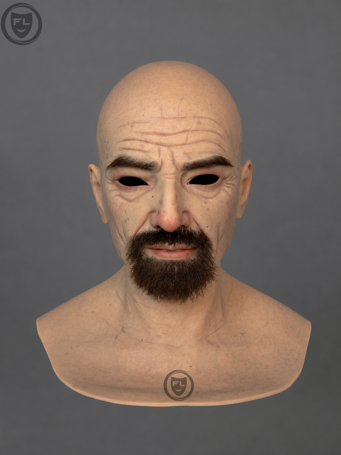realistic bald bearded silicone mask front view