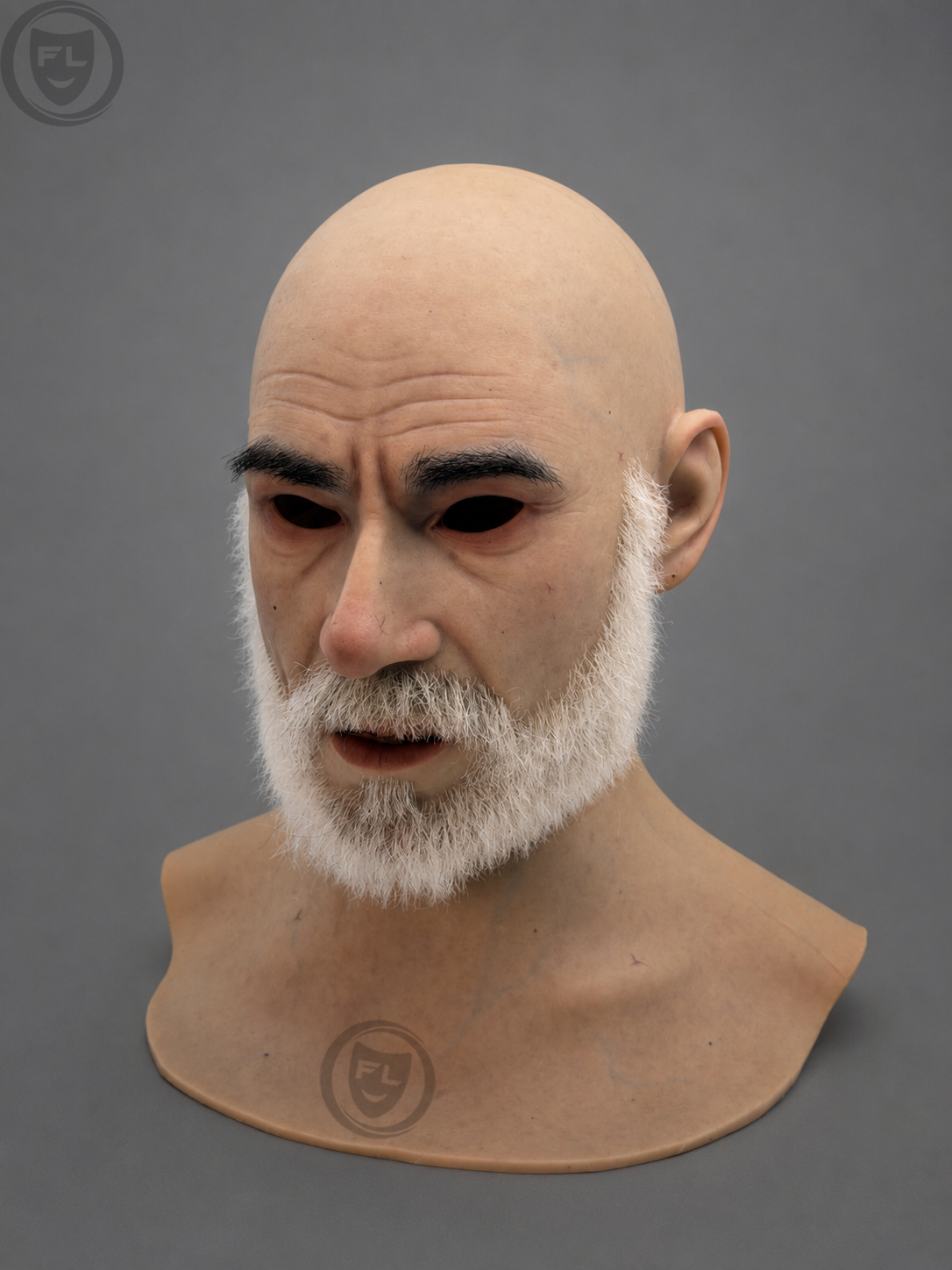 full head silicone mask right side profile with white beard