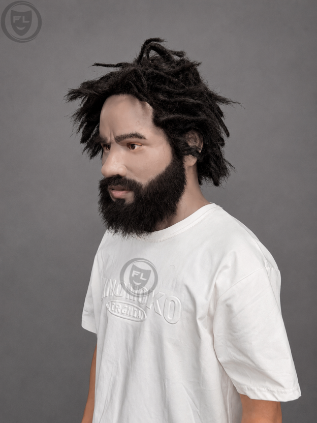 wild bearded silicone mask three quarter side view
