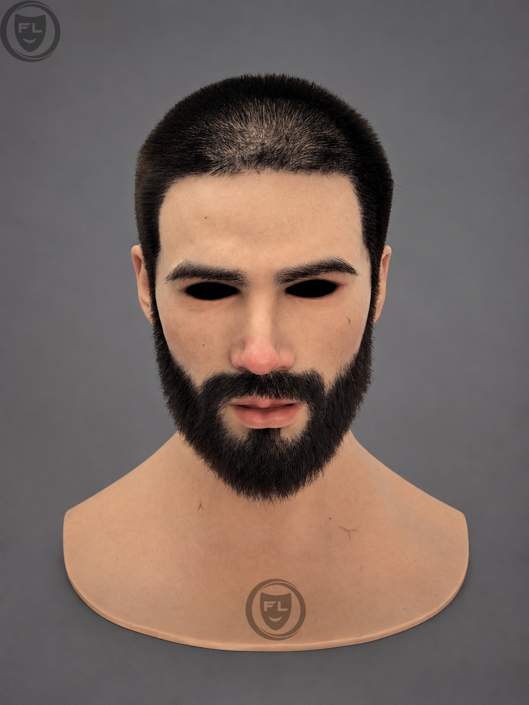 full head bearded silicone mask close front view