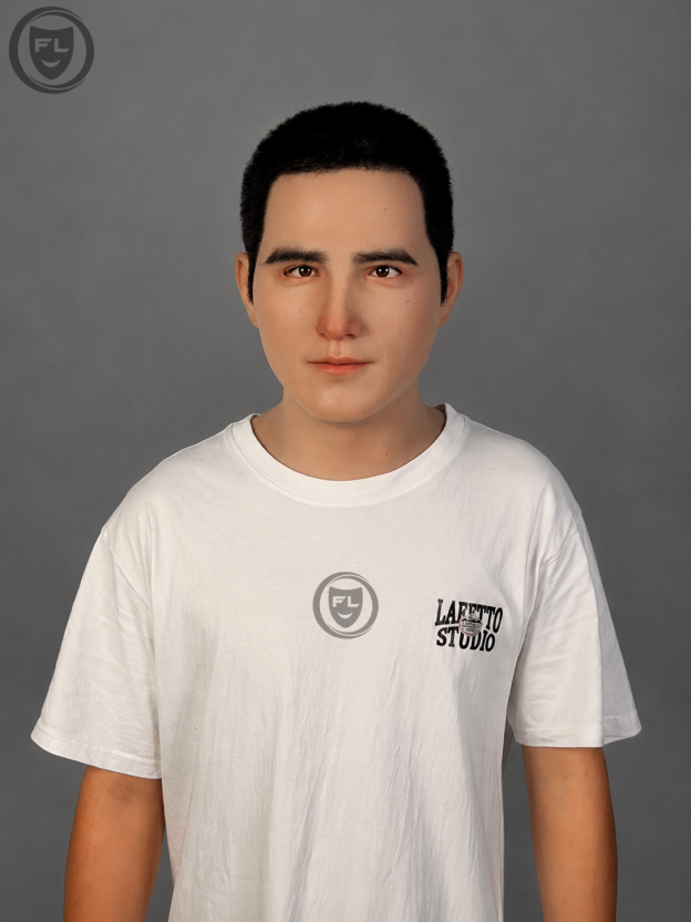 Ethan silicone mask showing realistic face and extended neck coverage