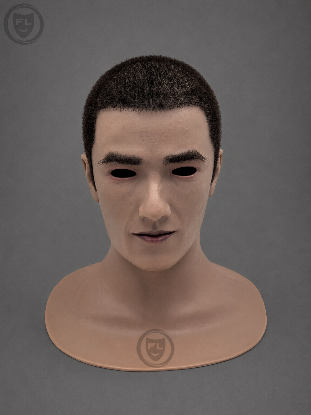 realistic young male silicone mask front view