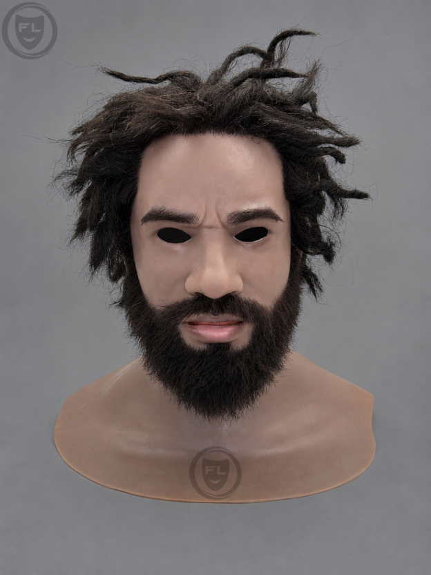 realistic messy hair silicone mask front view