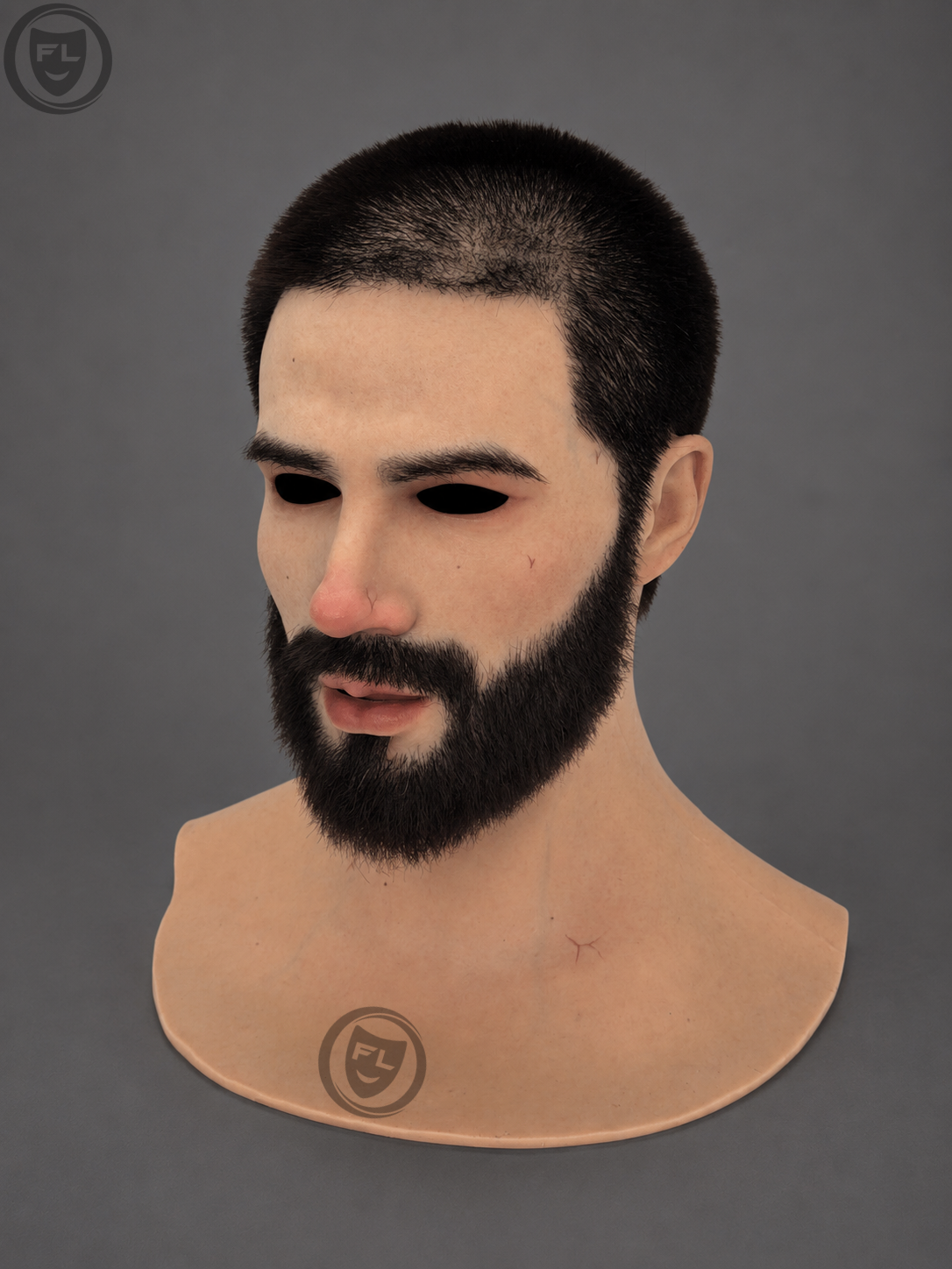realistic silicone mask right side profile with beard