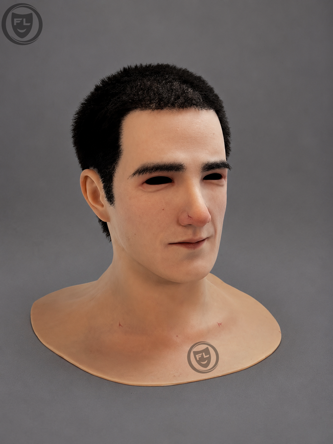Young male silicone mask with natural hairline and facial details