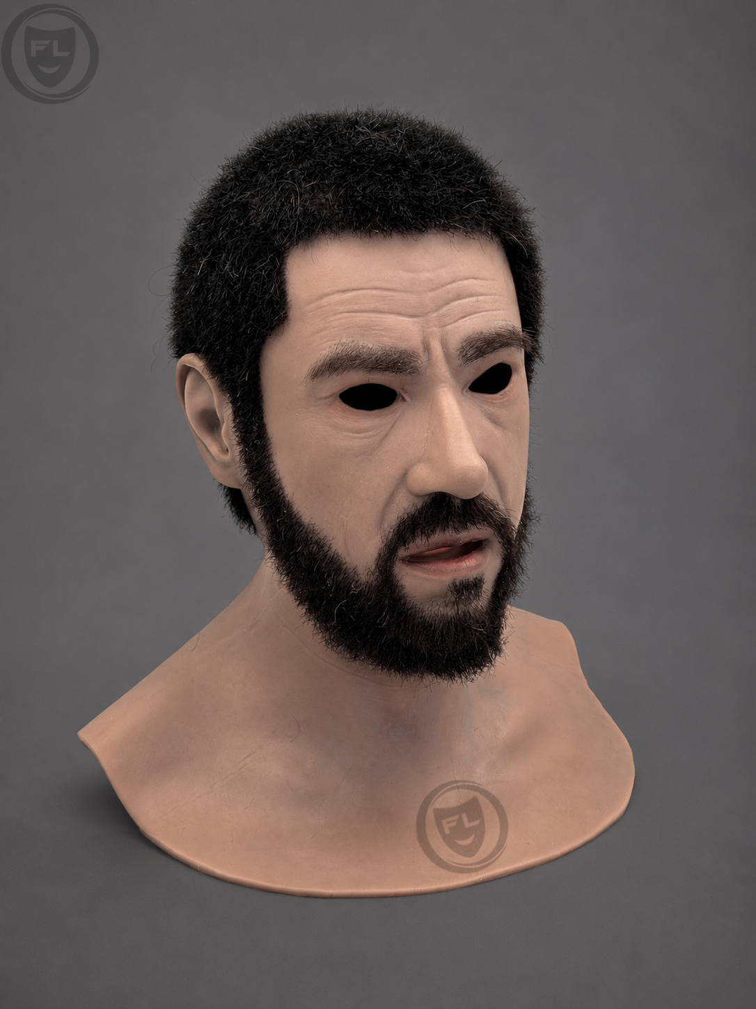 full head bearded silicone mask left side profile