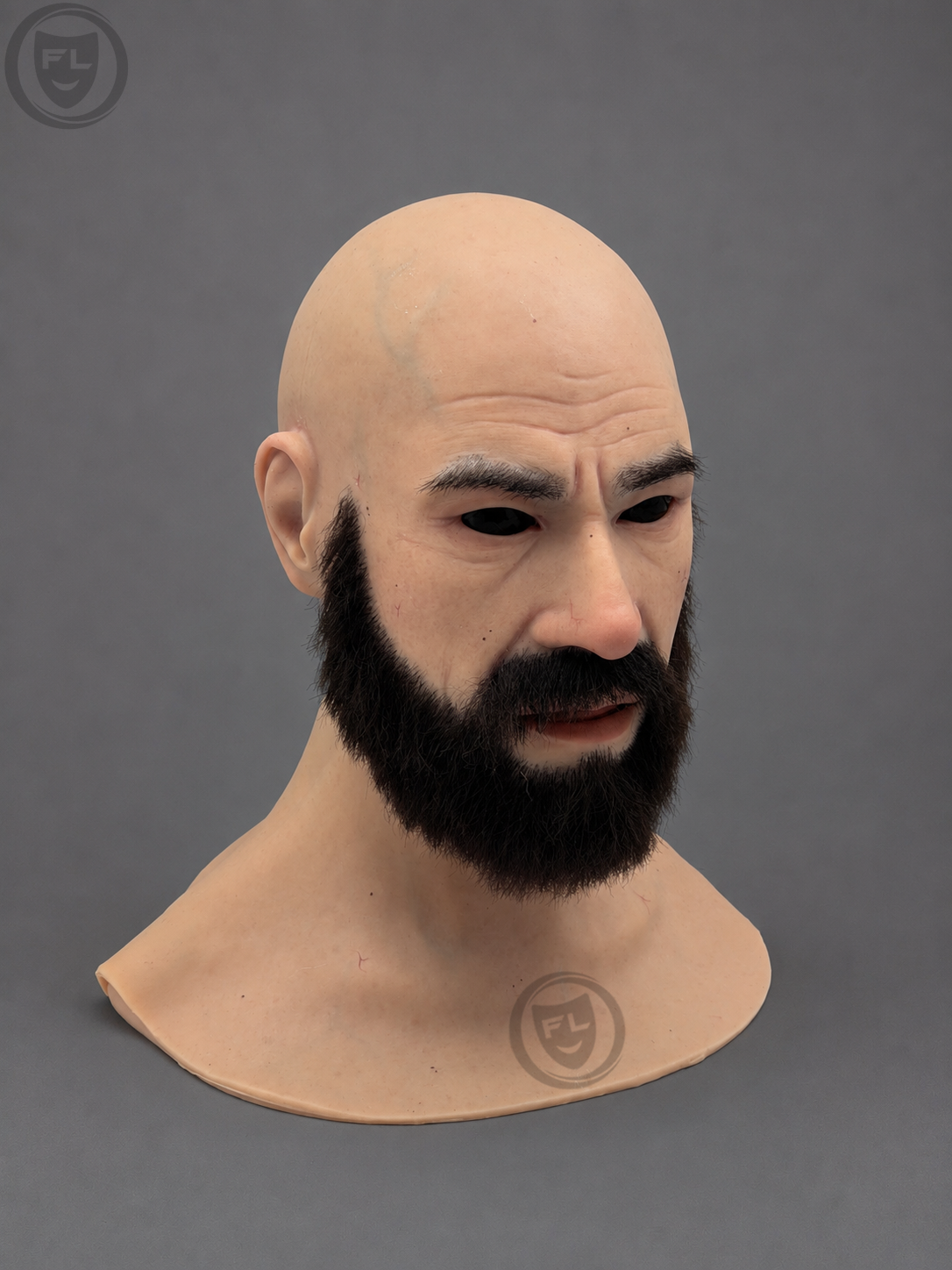 muscular bald movie prop mask left side profile