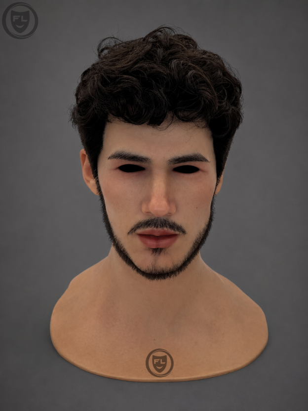curly hair male silicone mask front view