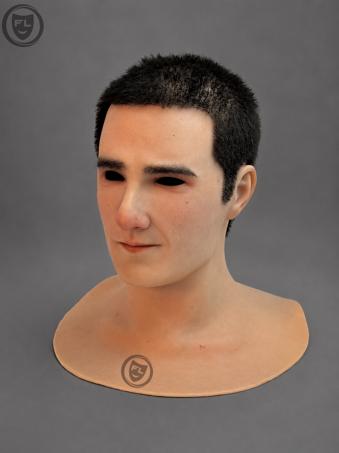 Full head male silicone mask with realistic skin texture right side view