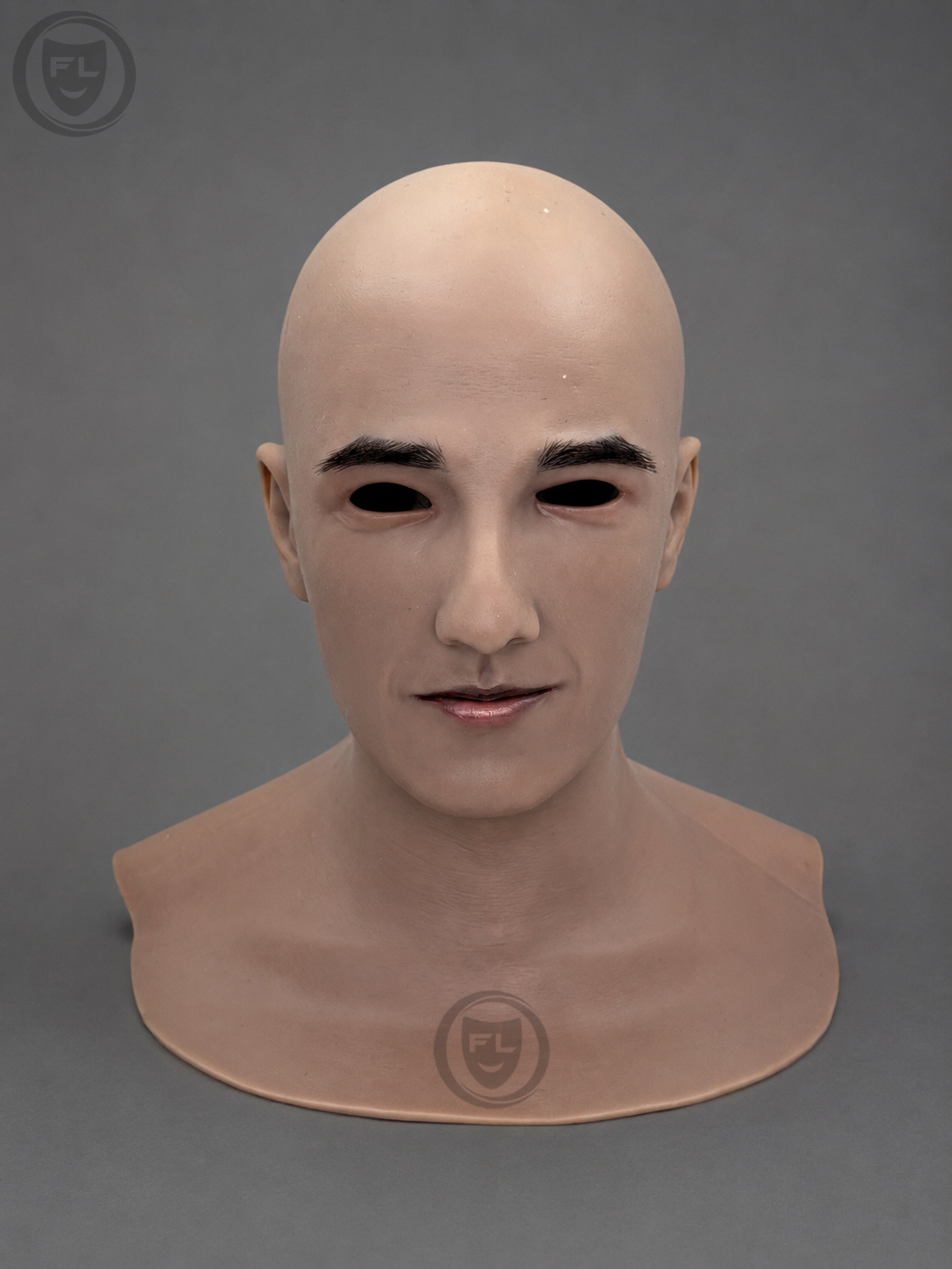 realistic young bald silicone mask front view